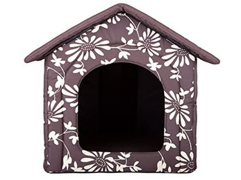 Bjird Hundehütte und Katzenhöhle mit herausnehmbarem Dach in Braun mit Pflanzen Pflanzen-Design – Bild 1 von 5