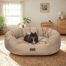 Bjird Oval Hundebett für große Hunde in Beige, wasserdichtes und waschbares Hundesofa aus Oxford-Gewebe, Oeko-Tex zertifiziert, Größe L 75x60 cm – Bild 1 von 4