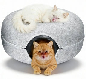 BlingBin 2-in-1 Katzenhöhle und Tiertunnel aus Filz für Katzen, Grau, 60x60x28cm – Bild 1 von 5