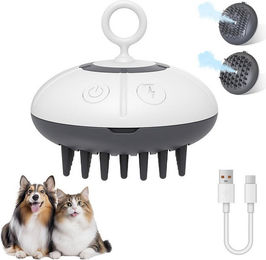 BlingBin 4 in 1 Dampf-Katzenbürste Multifunktionale Fellbürste mit Massagefunktion für Langhaar- und Kurzhaarkatzen in Grau-Weiß – Bild 1 von 5
