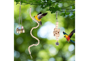 Produktbild von BlingBin 7-teiliges Vogelspielplatz Set aus Naturholz für Papageien und Wellensittiche mit Leiter, Glocke und Hängematte