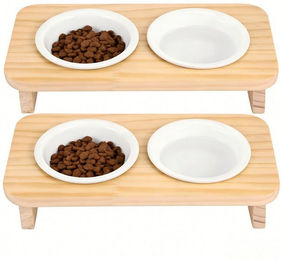 BlingBin Ergonomischer Doppelnapf aus Keramik für Katzen und kleine Hunde mit 15 Grad Neigung Weiß 2 x 200 ml – Bild 1 von 3