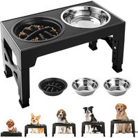 Produktbild von BlingBin Erhöhter Hundenapf mit 2 Edelstahlnäpfen und 1 Anti-Schlingnapf aus Edelstahl und Silikon, 5 Höhenverstellbar, für kleine mittlere und große Hunde