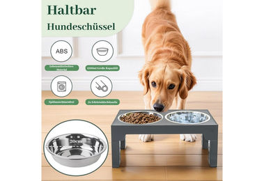 BlingBin Erhöhter Hundenapf mit 2 Edelstahlnäpfen und 1 Anti-Schlingnapf aus Edelstahl und Silikon in 5 Höhenverstellbar für kleine mittlere und große Hunde – Bild 1 von 4