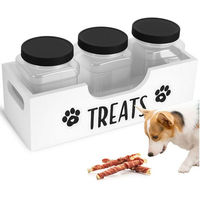 Produktbild von BlingBin Futterbehälter und Aufbewahrungsbox für Hund und Katze aus Holz und ABS mit 3 Dosen in Weiß, 32x12,5x10cm