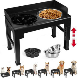 BlingBin Hundefutterstation aus Edelstahl mit 5-fach höhenverstellbaren Slow Feeder Näpfen in Schwarz – Bild 1 von 5