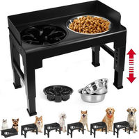 Produktbild von BlingBin Hundefutterstation aus Edelstahl mit 5-fach höhenverstellbaren Slow Feeder Näpfen in Schwarz