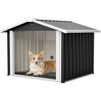 Produktbild von BlingBin Hundehütte aus Metall mit Satteldach und wasserdichtem Schutz für Hunde und Katzen im Außenbereich