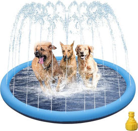 BlingBin Hundepool Planschbecken mit Wasserdüse und Sprinkler Matte für Hunde in Blau – Bild 1 von 5