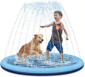 BlingBin Hundepool Sprinklermatte 100cm Wasserspielmatte für Hunde aus Kunststoff in Blau – Bild 1 von 5