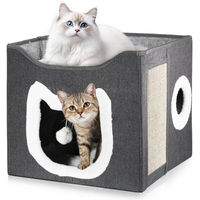 Produktbild von BlingBin Katzenhaus Katzenhöhle mit Kratzmatte und Spielball aus Plüsch in Grau