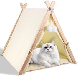 BlingBin Katzenhöhle Kuschelhöhle aus Baumwolle für Katzen und Hunde in Beige und Weiß – Bild 1 von 3