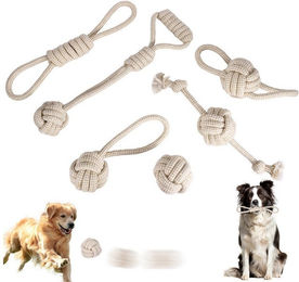 BlingBin Kauspielzeug Set aus Baumwolle und Hanf für Hunde und Welpen 6-teilig beige – Bild 1 von 3