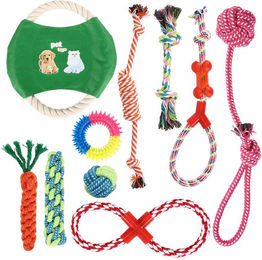 BlingBin Kauspielzeug Set für Hunde und Welpen aus Baumwolle, 10-teiliges buntes Spielzeug zur Zahnpflege für kleine Hunde – Bild 1 von 2