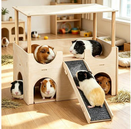 BlingBin Kleintierhäuschen aus Holz mit Treppe für Meerschweinchen Hamster Chinchilla und Rennmäuse in Natur Beige – Bild 1 von 3