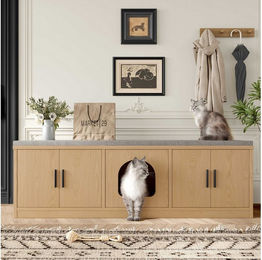 BlingBin Möbel-Toilette Katzenhaus als Sitzbank für Mensch und Katze in Natur Braun aus Spanplatte – Bild 1 von 3