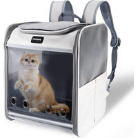 Produktbild von BlingBin Tiertransporttasche Katzenrucksack mit atmungsaktivem Netz für Katzen und Kitten bis 7,5 kg in Grau-Weiß aus Polyester