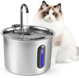 BlingBin Trinkbrunnen aus Edelstahl für Katzen und Hunde mit Wasserstandsfenster und Filtern 2,2 l – Bild 1 von 5