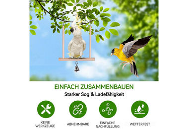 BlingBin Vogelspielplatz aus Holz mit 7 Stück Zubehör wie Schaukel und Hängematte für Wellensittiche und Papageien in Natur Beige – Bild 1 von 2