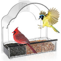 Produktbild von Blinkit Acryl Vogelfutterspender für die Fensterbefestigung mit Saugnäpfen und Regenschutz in Transparent mit Schwarz Weiß und Grau