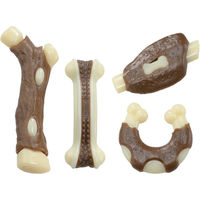 Produktbild von Blinkit Hunde Kauspielzeug 4er Set mit Rindgeschmack zur Zahnpflege aus Nylon und Polyester in Braun