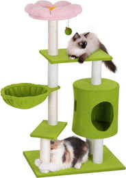 Blossom & Bliss Kratzbaum für Katzen in Rosa mit Blumen-Design, 100 cm hoch, mit Kratzpfosten aus Sisal und Katzenapartment – Bild 1 von 1