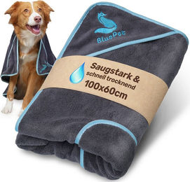 BluePet Hundehandtuch aus Mikrofaser in Blau oder Grau 100x60cm – Bild 1 von 4