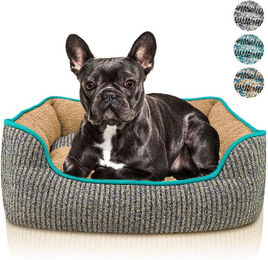 Bluzelle Hundebett aus Plüsch und Kunstleinen in Blau Grösse M für erwachsene Hunde – Bild 1 von 2