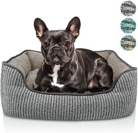 Bluzelle Hundebett aus Plüsch und Kunstleinen in Grau Größe M für erwachsene Hunde – Bild 1 von 2