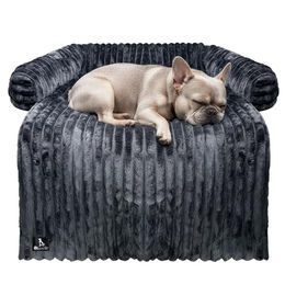 Bluzelle Hundebett und Sofaschutz für kleine und mittlere Hunde aus Cord Plüsch in Grau mit wasserdichter Unterseite und waschbarem Bezug – Bild 1 von 12