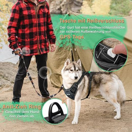 Bluzelle Hundegeschirr für kleine Hunde Schwarz S Reflektierendes Anti-Zug Brustgeschirr mit Griff und Tasche für GPS Tracker – Bild 1 von 7