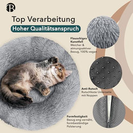 Bluzelle Orthopädisches Hundebett und Katzenbett mit Memory Foam als Donut Kissen für kleine Hunde und Katzen, 50 cm, Grau – Bild 1 von 9