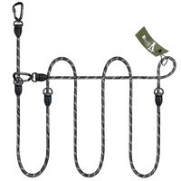 Produktbild von Bluzelle Verstellbare Hundeleine als Doppelleine für 2 Hunde aus reflektierendem Paracord mit Aluminium-Karabinern Schwarz 3m - 3 m