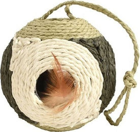 Bobby Katzenball Facette aus recyceltem Seil mit Bällen und Federn zum Aufhängen Grün 30 cm – Bild 1 von 2