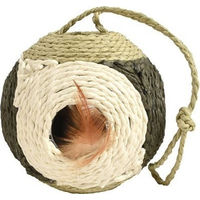 Produktbild von Bobby Katzenball Facette aus recyceltem Seil mit Bällen und Federn zum Aufhängen Grün 30 cm