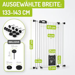 Bomi Tierschutzgitter Merle Treppenschutzgitter aus Metall mit Katzenklappe Weiß XXL 73-143 cm – Bild 1 von 6
