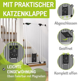 Bomi Tierschutzgitter Mira mit Katzenklappe aus Metall in Weiß für Hunde und Katzen Breite 73-143 cm - 1 Stk. – Bild 1 von 4