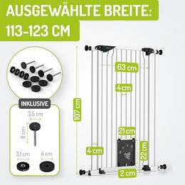 Bomi Tierschutzgitter Mira mit Katzenklappe aus Metall in Weiß für Hunde und Katzen XL Breite 73-143 cm – Bild 1 von 7