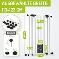 Produktbild von Bomi Tierschutzgitter Mira mit Katzenklappe aus Metall in Weiß für Hunde und Katzen XL Breite 73-143 cm