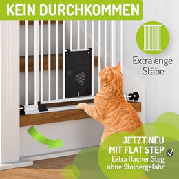 BOMI Tierschutzgitter Mira Treppenschutz mit Katzenklappe aus Metall in Weiß für Hunde und Katzen Größe M Breite 73-143 cm – Bild 1 von 5