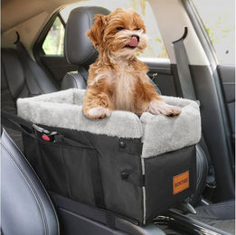 BONTHEE Hunde-Autositz für kleine Hunde als Booster-Sitz für die Mittelkonsole aus Plüsch in Schwarz – Bild 1 von 5