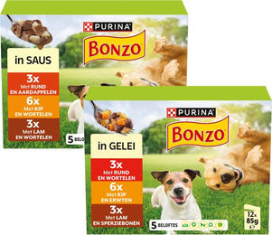 Bonzo Adult Hund Nassfutter Stückchen in Gelee Rind Huhn Lamm 12 x 85 g – Bild 1 von 3