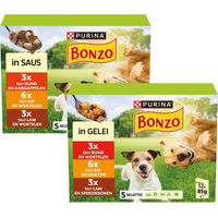 Produktbild von Bonzo Adult Nassfutter für Hunde mit Rind, Huhn und Lamm in Sauce, 12 x 85 g