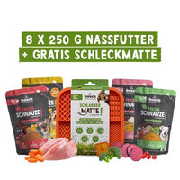 Produktbild von Bosch Freshe Schnauze Aktionsbox mit Nassfutter und bunter Silikon-Schleckmatte