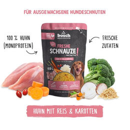 Bosch Freshe Schnauze Nassfutter Huhn für Hunde Adult 8 x 250 g Monoprotein ohne Zucker - 8 x 250 g – Bild 1 von 6