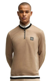 Produktbild von BOSS Equestrian Sweatshirt Troyer Signature für Herren in Beige aus Baumwolle