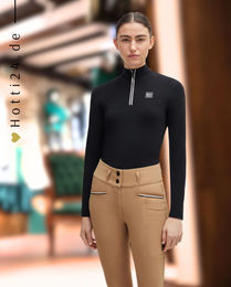Produktbild von BOSS Equestrian Trainingsshirt Frances Reitshirt für Damen in Schwarz mit Kunstleder-Details