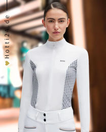 Produktbild von BOSS Equestrian Turnierbluse Emma Houndstooth Reitshirt für Damen in Grau und Weiß