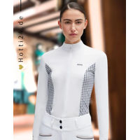 Produktbild von BOSS Equestrian Turnierbluse Emma Houndstooth Reitshirt für Damen in Grau und Weiß