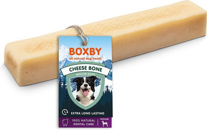 Produktbild von Boxby Cheese Bone Kauknochen für mittelgroße Hunde aus Kuhmilch und Rind glutenfrei und laktosearm
